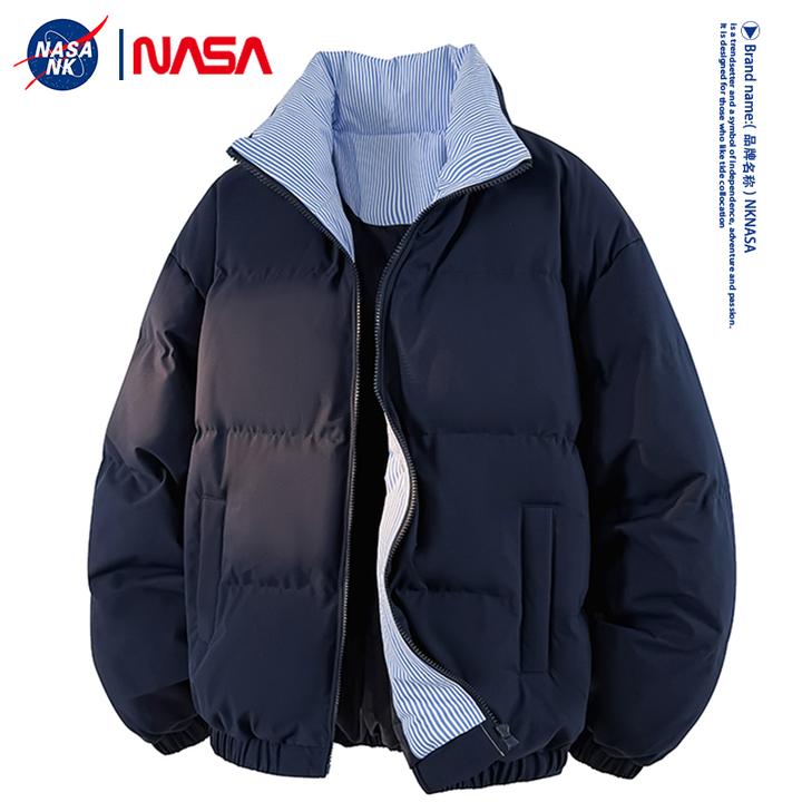 NASA联名美式复古设计简约棉衣男女同款冬季保暖加厚拼色面包棉服