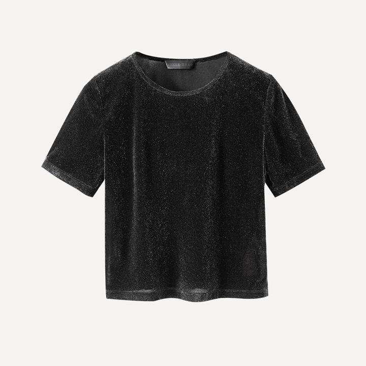 5NDT007【贵姐NICOLE】进口面料设计师定制时尚百搭丝绒短袖