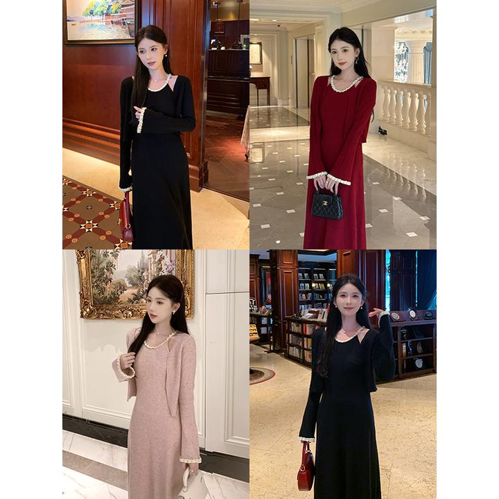 SHAOER【巴黎诗集】时尚安迪绒针织开衫吊带连衣裙S725X16034