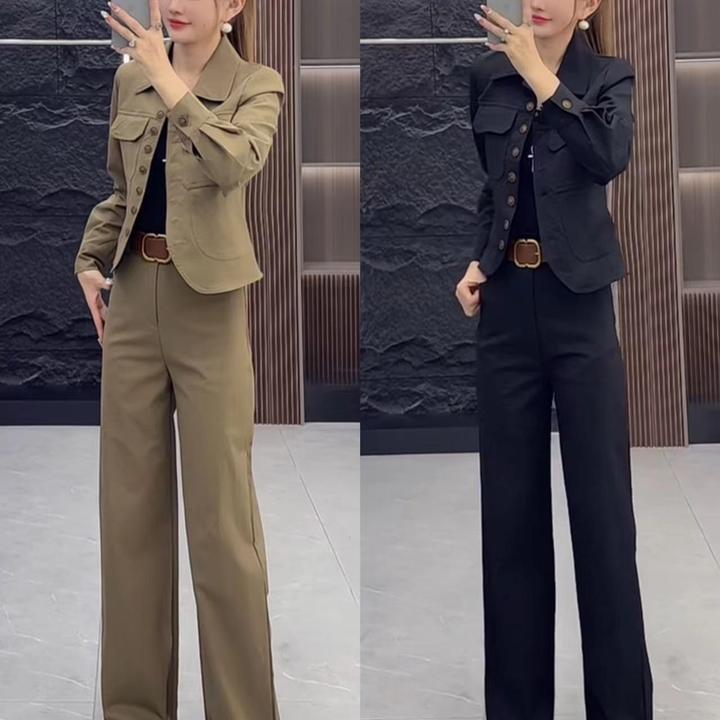 时尚套装长袖女装春秋网红上衣气质阔腿裤休闲高腰