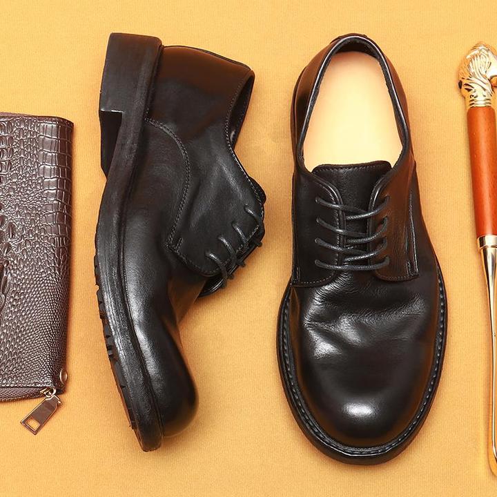 英伦皮鞋男正装商务2025新款大头头层牛皮高端固特异英伦德比鞋