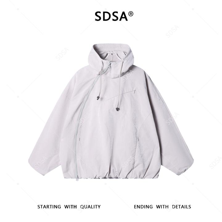 SDSA男士秋冬新款痞帅男装韩版纯色斜拉链设计连帽夹克外套百搭