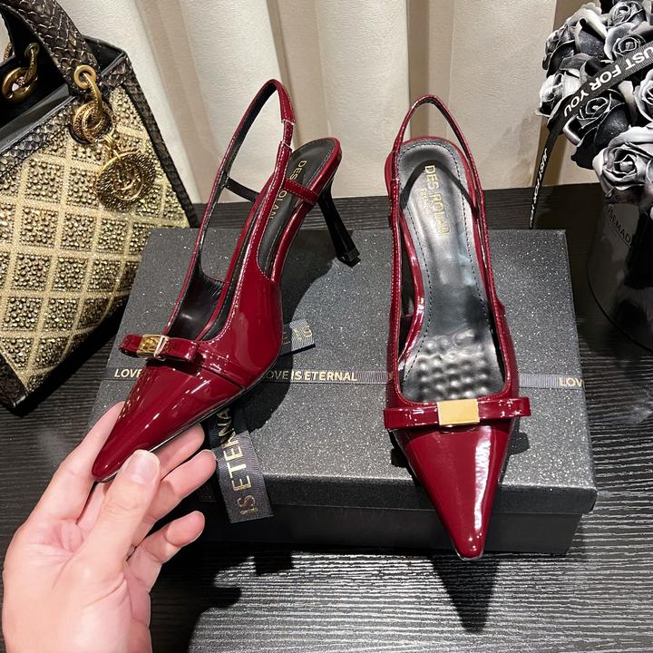 【LVTE心选】2025秋季新款方扣蝴蝶结方头高跟鞋女细跟包头后空凉鞋