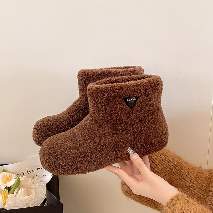 毛毛鞋女加绒冬季2025新款短靴勃肯棉鞋泰迪卷毛厚底内增高雪地靴