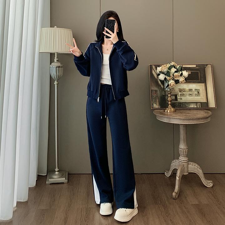 学院风穿搭休闲运动套装女2025秋季时尚减龄外套上衣阔腿裤两件套