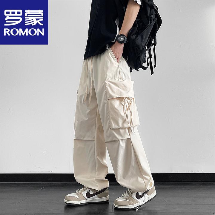 罗蒙2025春夏季新美式潮牌工装裤男阔腿休闲冲锋裤大码男装