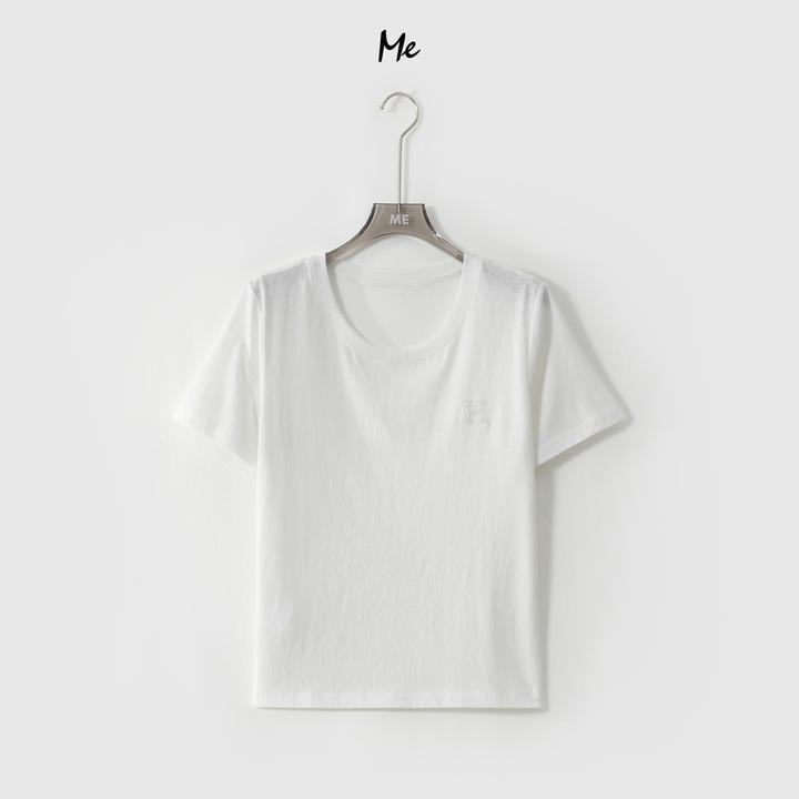 ME【H极简钻石T】天丝混纺刺绣烫钻透气显瘦时尚百搭T恤MESS5783