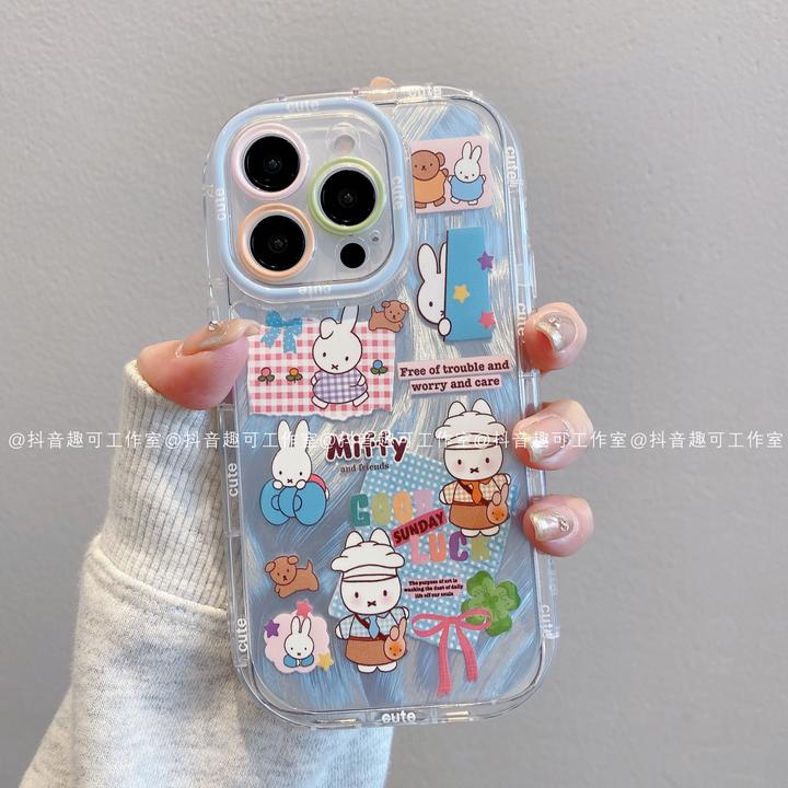 （苹果）泡芙羽纱适用iPhone16promax15/14/13/12/11可爱米菲手机壳