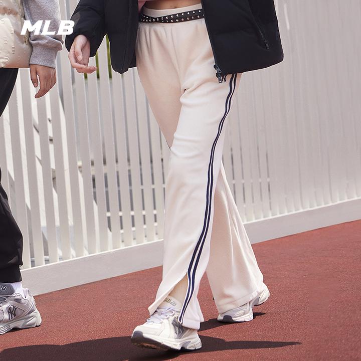 MLB官方 女款时尚天鹅绒休闲条纹喇叭长裤25秋冬新款PTB13