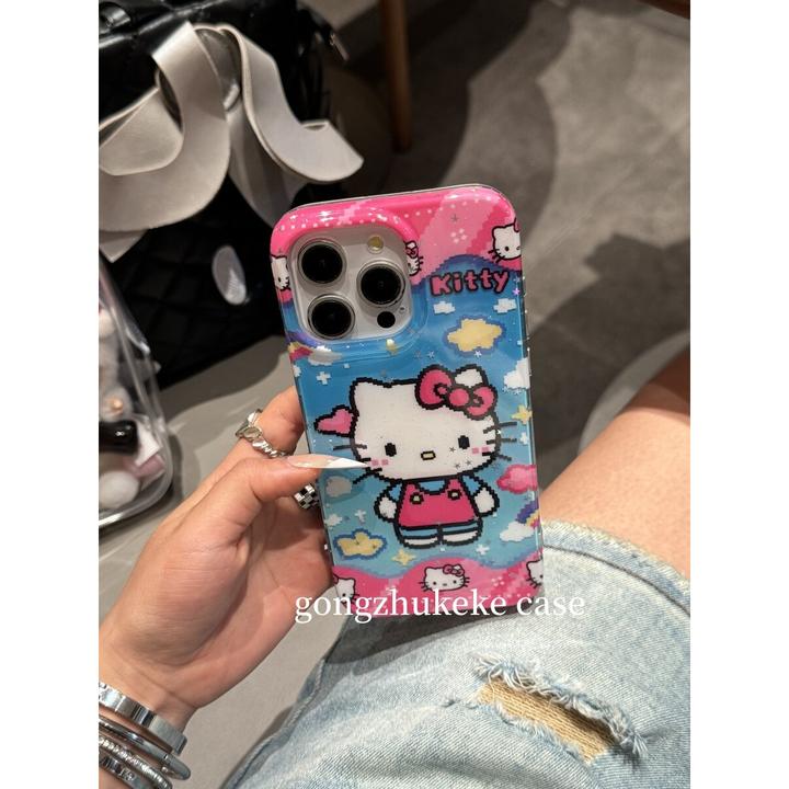 创意可爱彩虹马赛克Kitty适用于iPhone16Promax手机壳苹果15/14