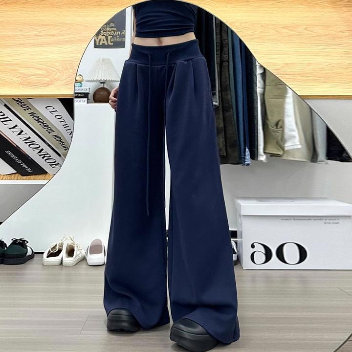 藏青色直筒阔腿裤女秋季2025新款高腰宽松垂感小个子休闲运动卫裤