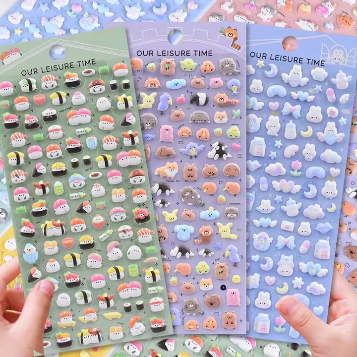 可爱小鼻噶立体泡泡贴纸儿童美食动物图案男孩女孩奖励装饰小贴画