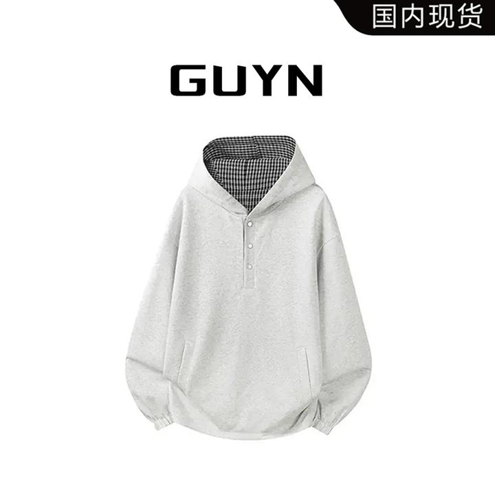 【品牌现货】GUYN秋季新款休闲宽松连帽卫衣男潮流时尚百搭宽松长袖