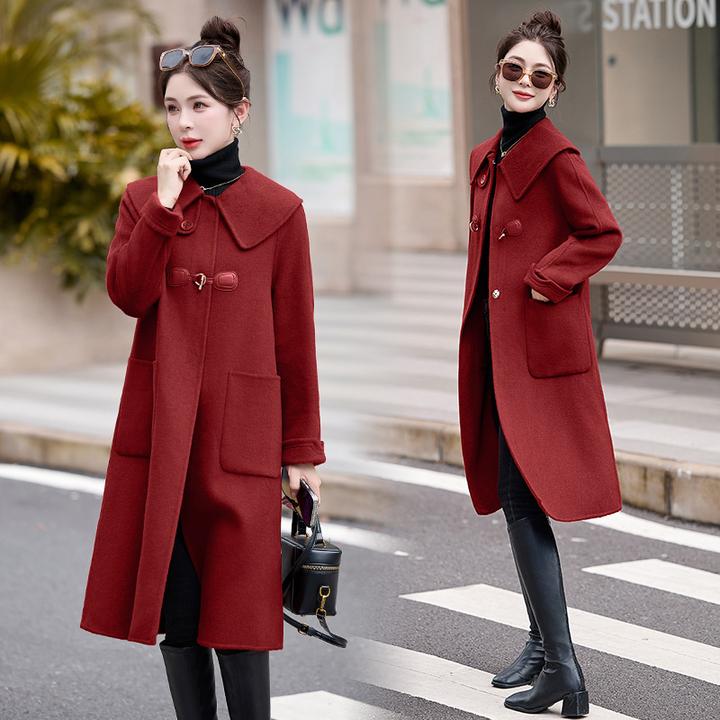 现货2024新款纯手工缝制双面羊毛呢大衣中长款羊毛外套