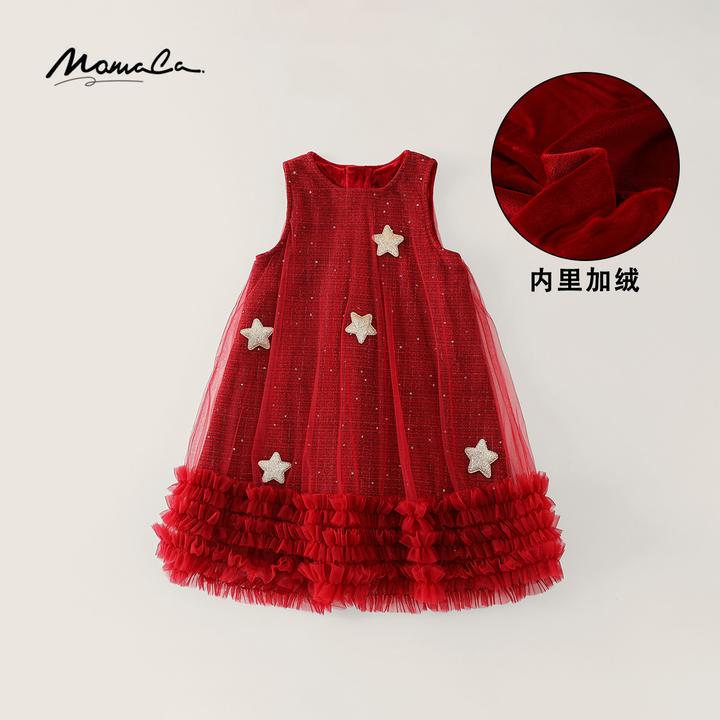 MOMOCO冬季女童厚款星星亮片加绒内里无袖连衣裙77830470005