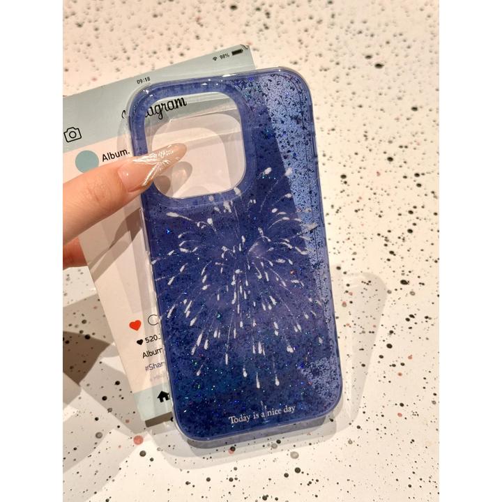 BANCA日韩蓝色闪粉烟花适用iPhone16promax手机壳苹果15/14/13/12