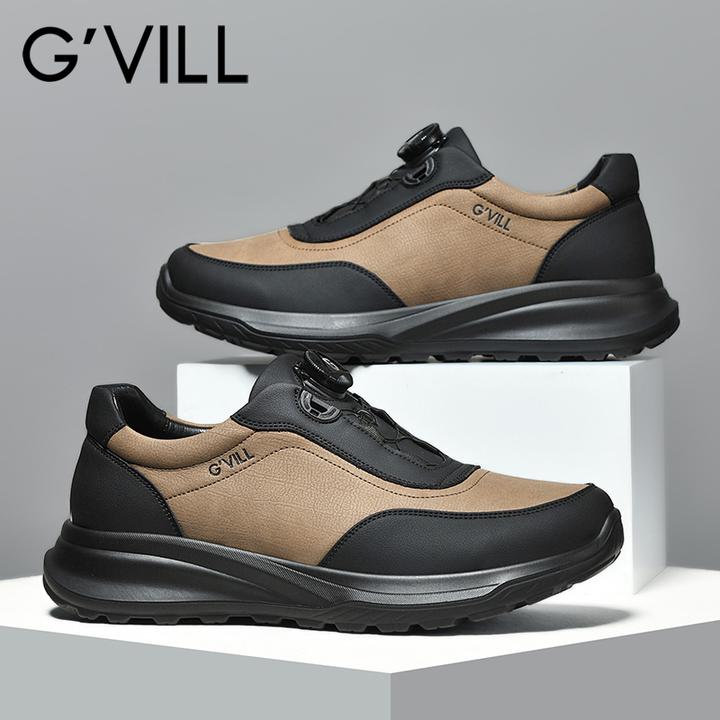 G'VILL/贵之步男士皮鞋冬季免系带商务风软底舒适真皮鞋休闲男鞋