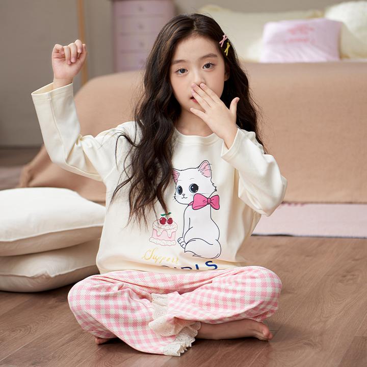 2025新款女童睡衣春秋季纯棉长袖儿童女孩中大童洋气家居服套装秋