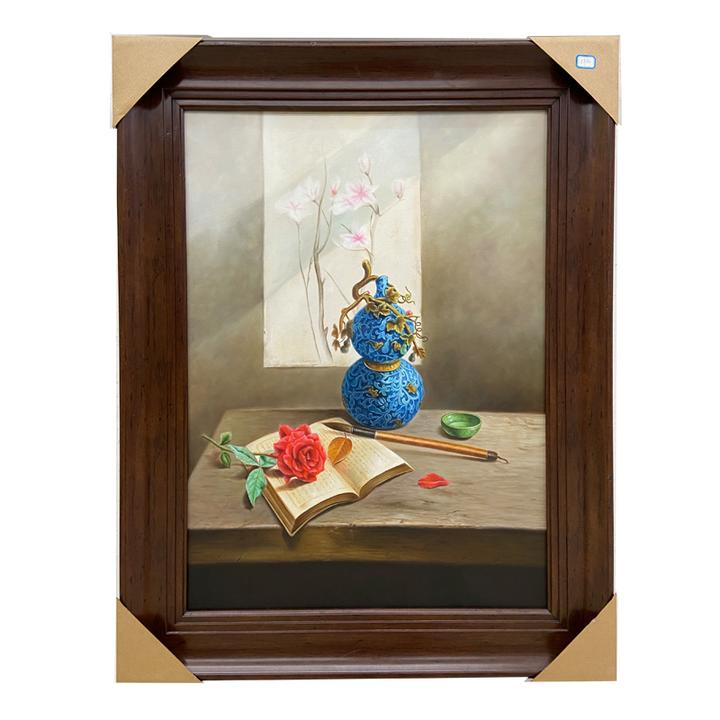 带框新中式书香门弟纯手绘写实油画葫芦景泰蓝实木画框