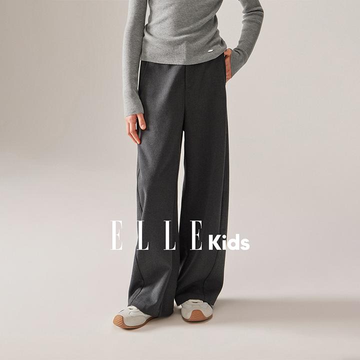 ELLE KIDS 复古弯刀休闲裤女童秋季新款智性百搭斜纹混纺裤子F4