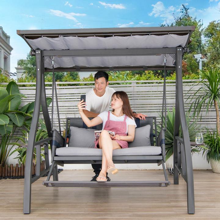 户外太阳能秋千摇椅露台庭院花园双人位荡秋千阳台吊椅摇椅