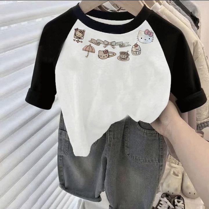 儿童纯棉圆领宝宝长袖t恤春秋季新款男女童卡通拼色洋气爆款上衣t