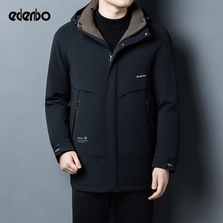 【商场同款】爱登堡羽绒服男款中长款连帽商务休闲保暖冬季外套男士