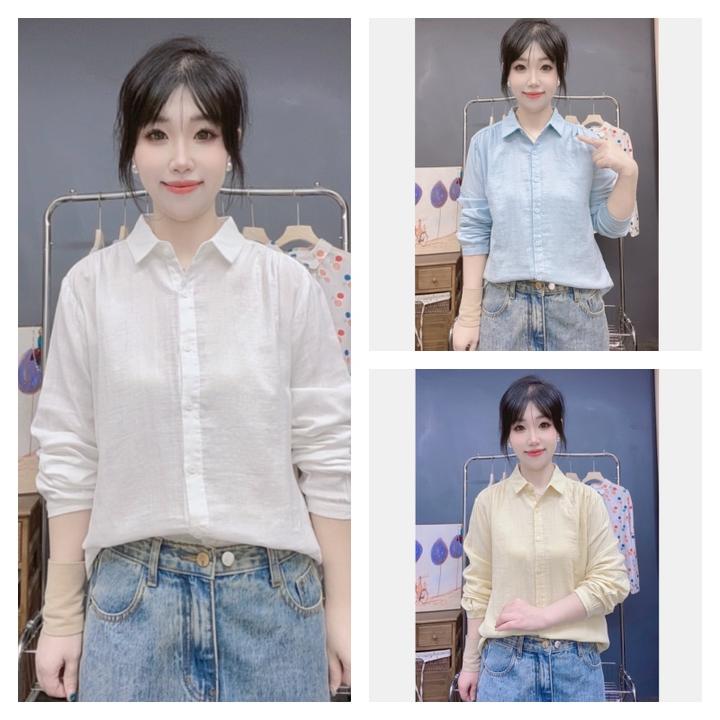 2025秋季新款 休闲百搭纯色全棉衬衫上衣女双层棉纱纯棉长袖衬衣