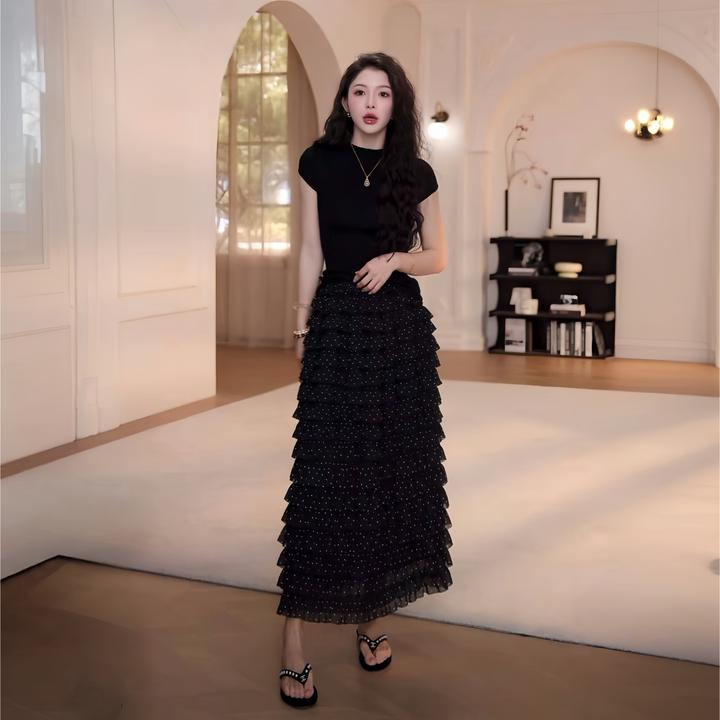 小众炸街高级感女装夏季短袖针织上衣百搭半身裙子套装洋气衣服