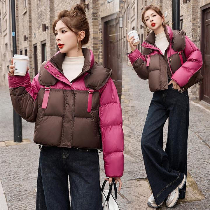 撞色九江羽绒服女短款冬季新款宽松时尚洋气加厚保暖面包服外套