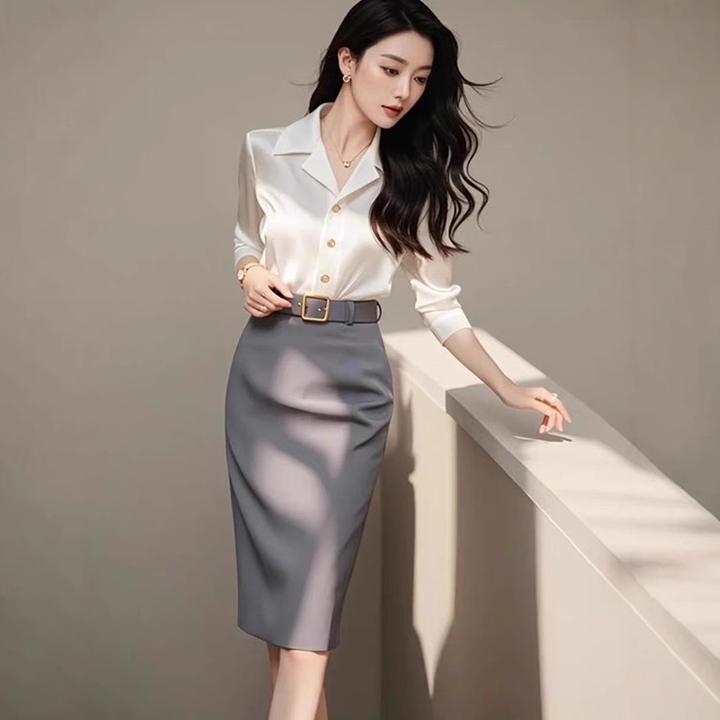 春秋新款女装2025轻奢高级感时尚时髦洋气白色衬衫半身裙职业套装
