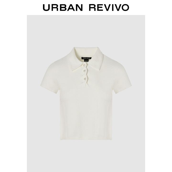 UR2026春季新款女设计感门襟纽扣短袖针织衫UWG950211+