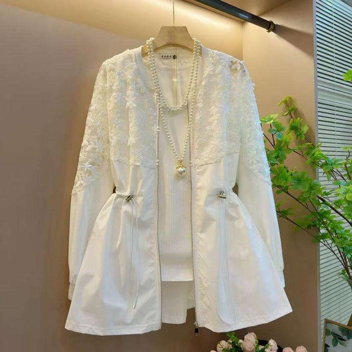 2025新款时尚拼接气质欧洲站显瘦重工抽绳收腰防晒外套（长72左右）