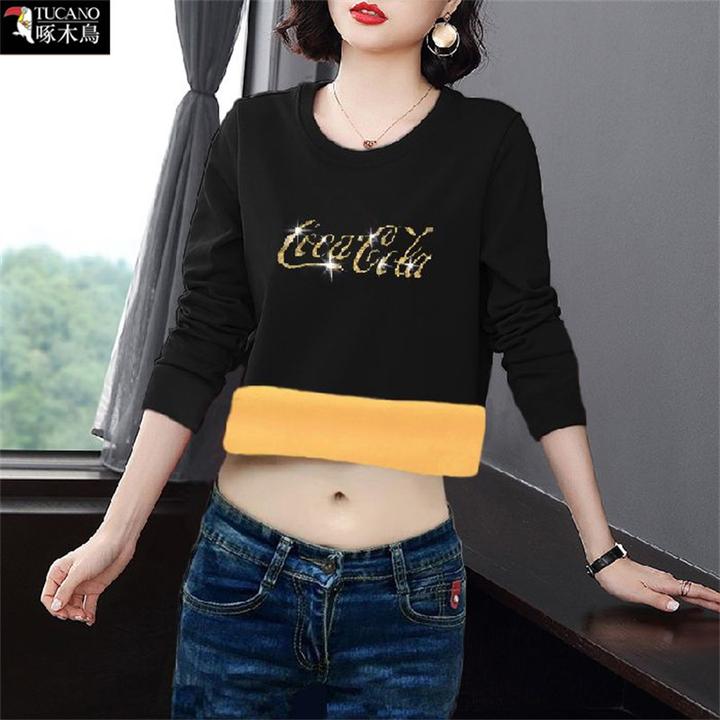 啄木鸟正品2025年新款长袖圆领卫衣女印花秋冬季小众百搭显瘦上衣