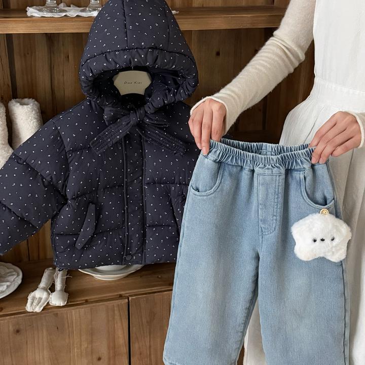 女童韩版加厚长裤2025冬季百搭阔腿裤星星玩偶牛仔裤-86118