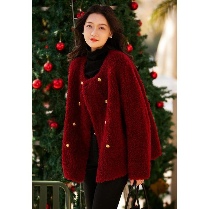 高级感全羊毛颗粒羊毛皮草女秋冬季新款皮毛一体小香风羊羔毛外套