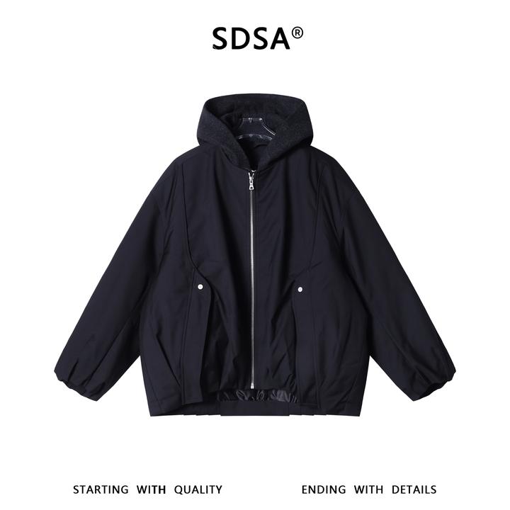 SDSA男士秋冬新款痞帅男装美式复古撞色假两件连帽棉服外套百搭