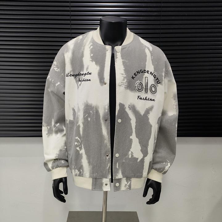 秋季休闲扎染外套男美式潮牌宽松新款潮流刺绣棒球服百搭夹克上衣