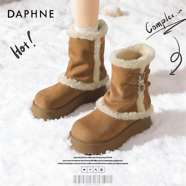 达芙妮网红爆款加绒加厚雪地靴2025冬季保暖棉鞋厚底时尚百搭短靴