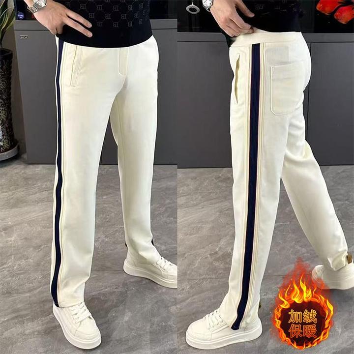 秋冬男士保暖直筒百搭上班休闲裤舒适加绒加厚休闲时尚潮男阔腿裤