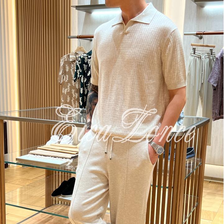 意卡伦萨 25早秋桑蚕丝混纺透气凉感男士休闲套装SM80129*KM80130