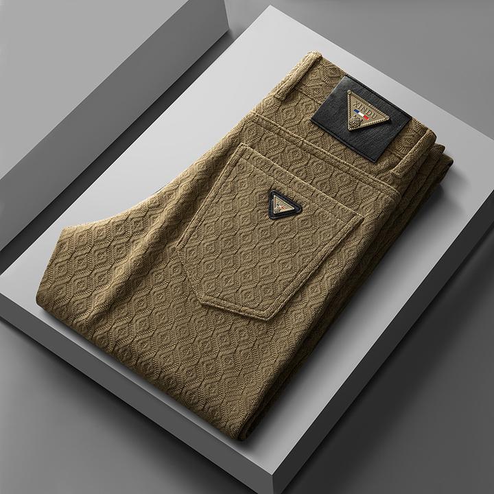 轻奢高档时尚百搭提花休闲裤男潮流时尚男款长裤卡其色男生秋冬款