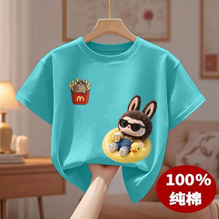 夏季新款拉布布卡通男女童纯棉短袖中大童T恤洋气上衣t