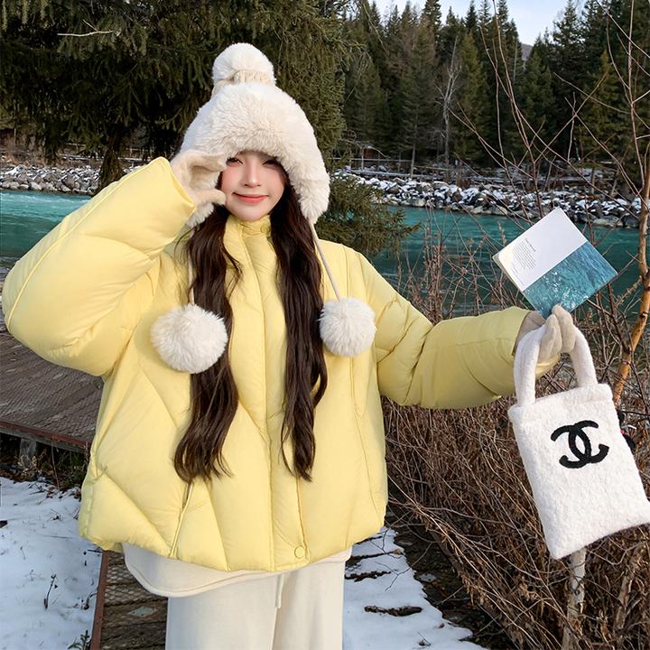 小清新泡芙感羽绒服女2024新款流行蓬松保暖加厚连帽面包服外套