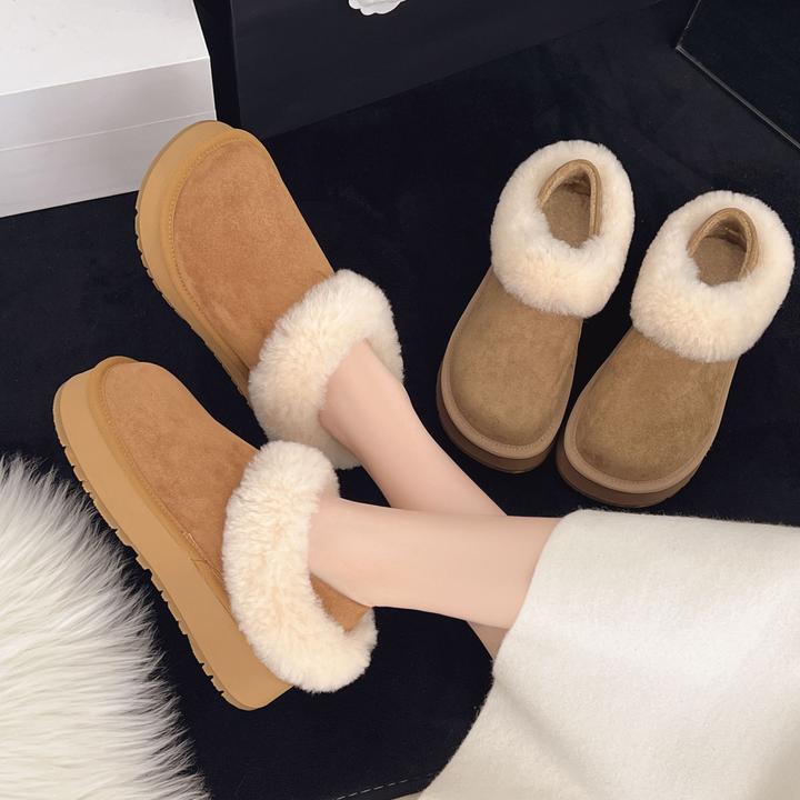 2025秋冬季厚底雪地靴女增高短筒靴加绒加厚保暖防滑毛毛口棉鞋