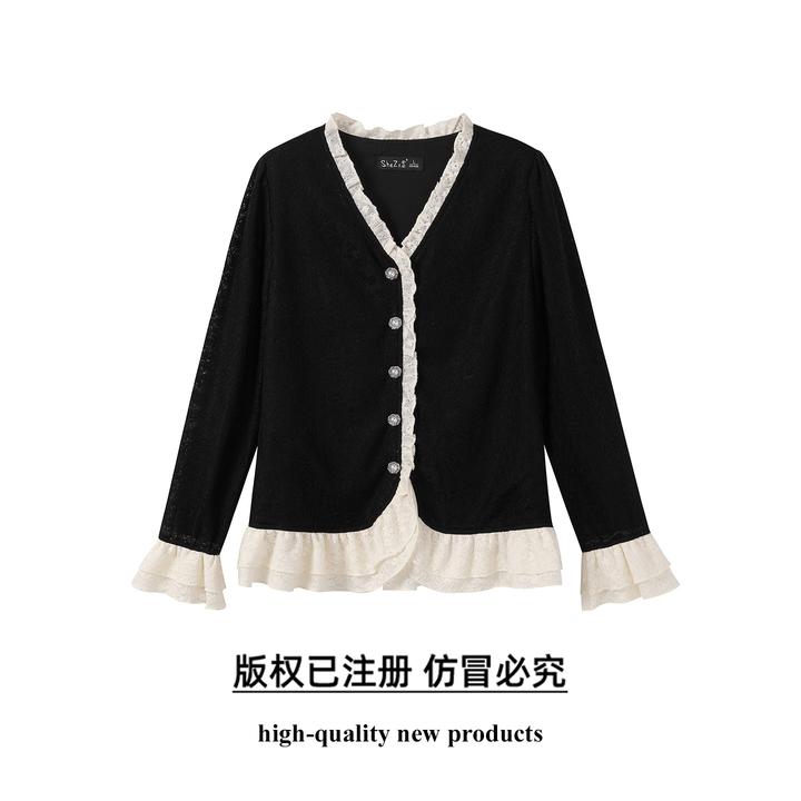 奢姿大码女装2025秋季时尚蕾丝花边拼接上衣胖妹妹气质优雅上衣