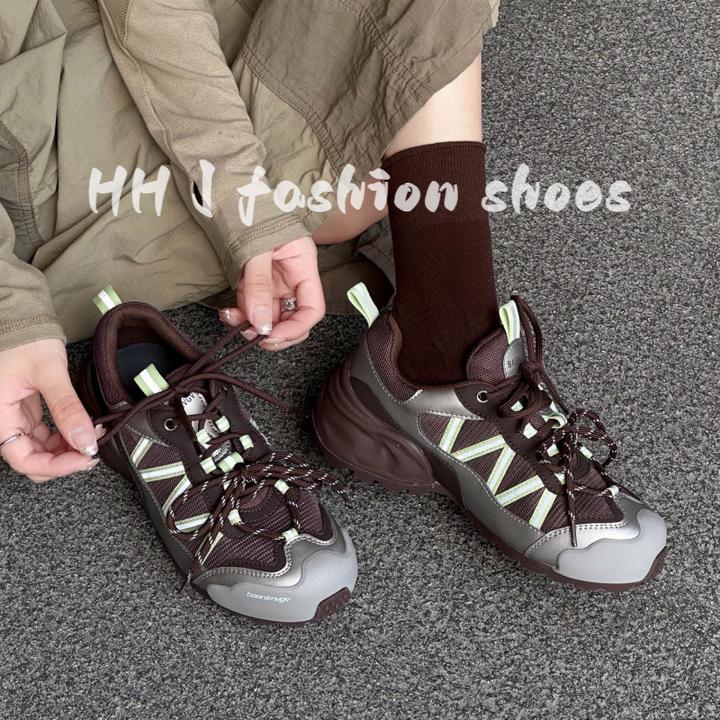 真皮户外百搭运动老爹鞋女2025新款显脚小系带轻便机能徒步登山鞋