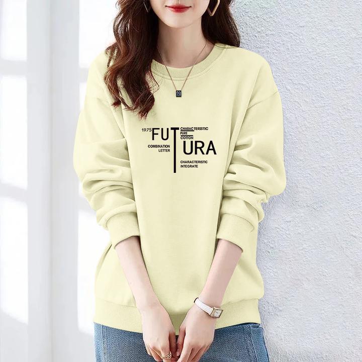 潮流宽松长袖简约韩版上衣气质秋冬新款印花时尚女士圆领卫衣