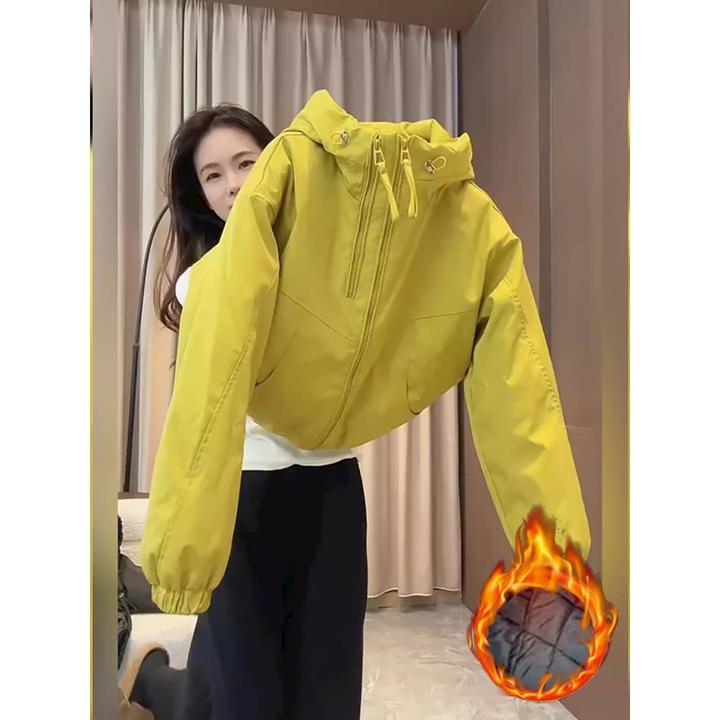 2025秋冬季新款女士洋气爆款加厚连帽棉服外套宽松休闲夹棉冲锋衣