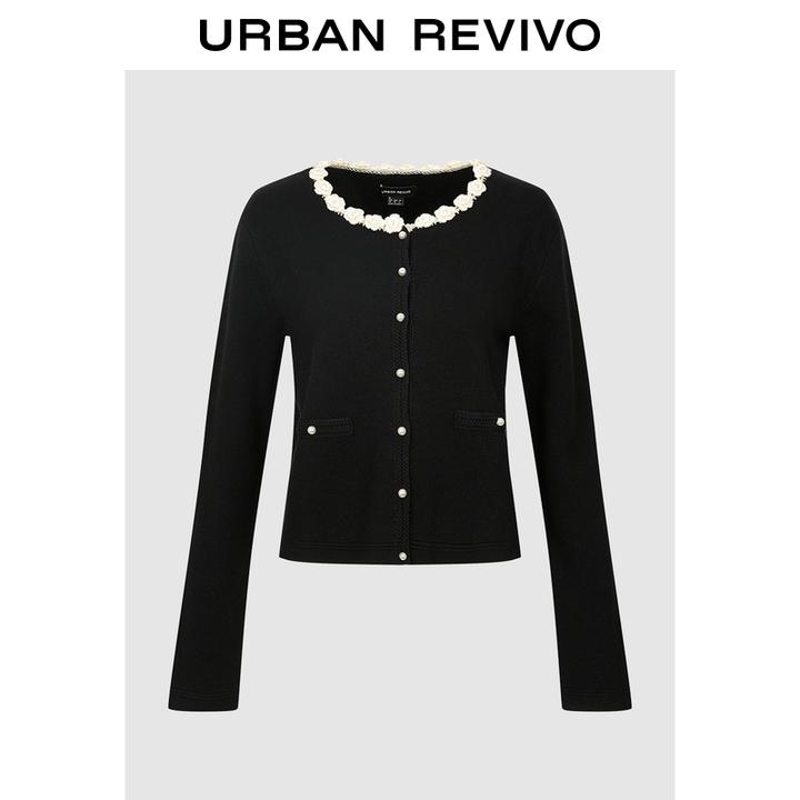 UR2025秋季新款女装立体花朵饰珍珠纽扣针织开衫UWG950277#